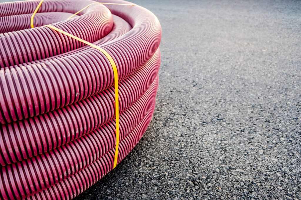Plastic pipes to install electrical cables in a new construction.